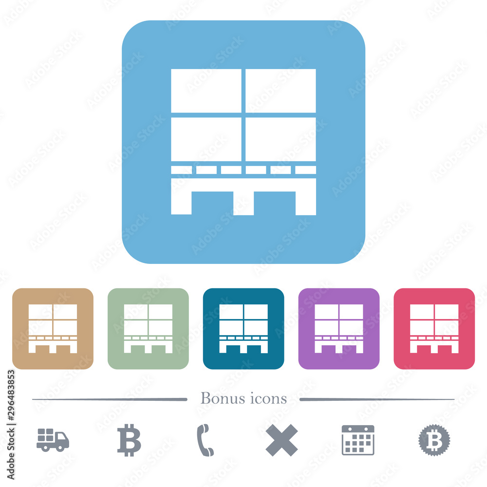 Aufkleber pallet with boxes flat icons on color rounded square backgrounds