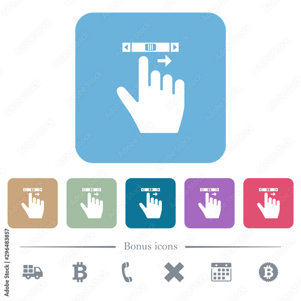 Poster right handed scroll right gesture flat icons on color rounded square backgrounds