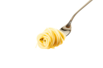 spaghetti spaghetti on a fork isolated against a white background