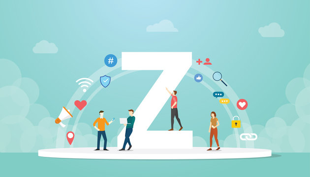 generation z concept people with team and people icons related with modern flat style - vector