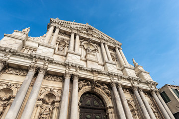 Venice, facade of the church of Santa Maria di Nazareth or degli Scalzi in baroque style. UNESCO world heritage site, Veneto, italy, Europe