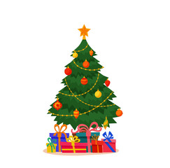 Christmas tree decorated vector illustration.