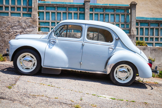  Light blue Renault 4CV old-timer, side view