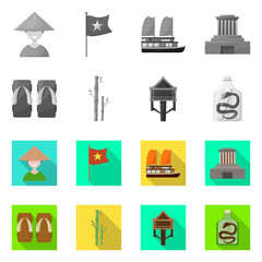 Isolated object of vietnam and traditional logo. Set of vietnam and landmark stock symbol for web.