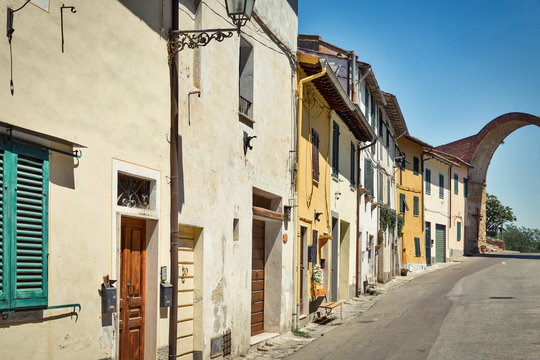Montopoli in Val d'Arno narrow street architecture. Tuscany, Itaky.