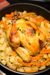 Roasted chicken with vegetable close up