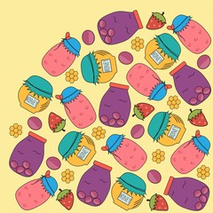 Background with sweets, jams, honey and fruit compote
