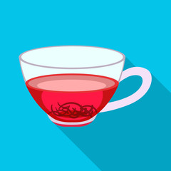 Vector design of glass and hibiscus symbol. Graphic of glass and tea stock symbol for web.