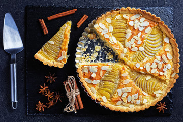 La Tarte Bourdaloue filled with poached pears