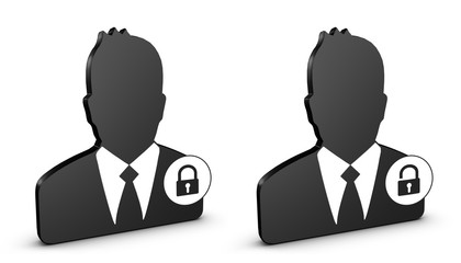 Business Man, Locked And Unlocked User Icon - 3D Illustration Isolated On White Background