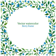 Watercolor vector frame with leaves and berries