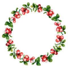 Watercolor vector wreath with leaves and berries