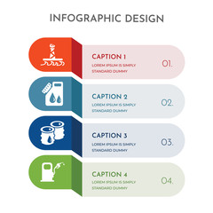 4 colorful filled icons set such as gas station, oil, gasoline, oil rig