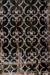 Venice, detail of an ancient window with grating in wrought iron, UNESCO world heritage site, Veneto, Italy, Europe