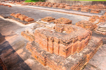 Old bricks structure near Dhamekh stupa in Sarnath, the birth place of Buddha in Varanasi, India