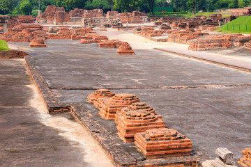 Old bricks structure near Dhamekh stupa in Sarnath, the birth place of Buddha in Varanasi, India
