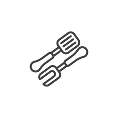 BBQ fork and spatula line icon. linear style sign for mobile concept and web design. Barbeque grill tools outline vector icon. Symbol, logo illustration. Vector graphics