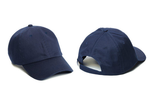 blue Baseball cap isolated on white background. Front and back view.