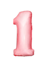 Decoration for 1 years birthday, anniversary. Gel-shaped pink balloon on white background. Symbol...