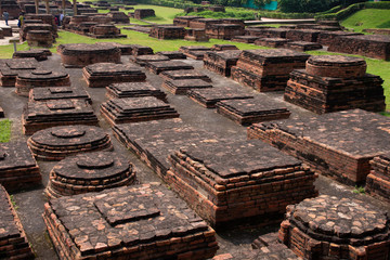 Old bricks structure near Dhamekh stupa in Sarnath, the birth place of Buddha in Varanasi, India