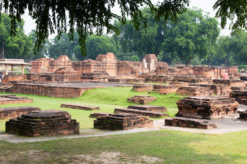 Fototapeta premium Old bricks structure near Dhamekh stupa in Sarnath, the birth place of Buddha in Varanasi, India