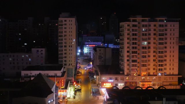 Dalian China - September 2018 - timelaps of a busy road downtown - 48 hours