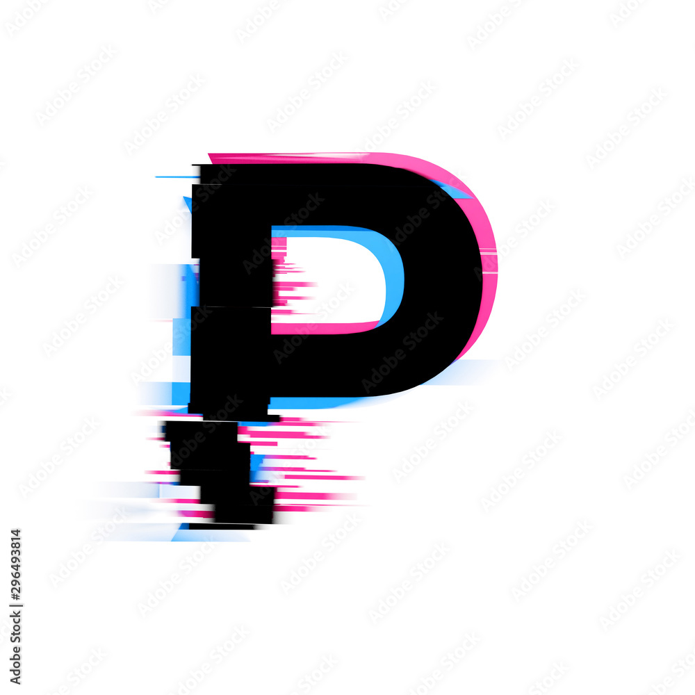 Fototapete letter p distorted neon glitch effect text font. 3d render