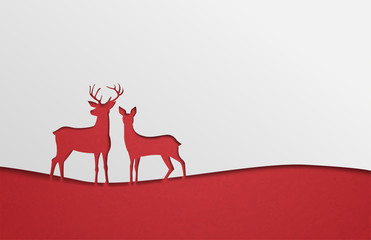 Creative illustration silhouette deer in paper cut style background. Design for backdrop, wallpaper, poster.