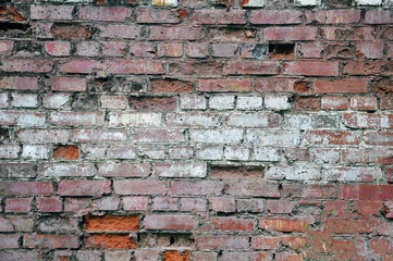 Old brick wall, destruction, cracks. Background, texture. Blank for designers