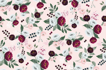  Vector illustration of a seamless floral pattern in spring for Wedding, anniversary, birthday and party. Design for banner, poster, card, invitation and scrapbook 