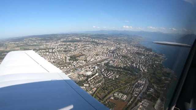 Robin DR400 flight over Lausanne - Aerial 4K