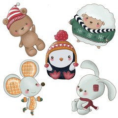 Christmas set with funny animals 