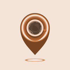 Editable Top View a Cup of Coffee Vector Illustration as Location Pointer for Additional Element of Cafe or Business Related Design Project With Position Concept