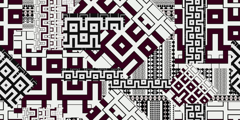 Abstract hand drawn geometric seamless pattern or background with glitter, sharpen textures, brush painted elements. Poster, card, textile, wallpaper template