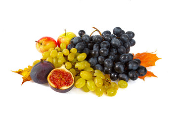 grapes and figs isolated on white background