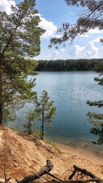 Autumn forest and lake, beautiful scenery.