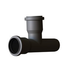 Plastic sewer pipe grey on white background, isolated. 3D rendering of excellent quality in high resolution. It can be enlarged and used as a background or texture.