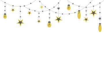 Festive background with a garland with stars. Vector illustration in doodle style. Illustration for scandinavian design.