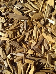 Close up of wood chips in the sun
