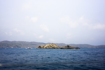 Fototapeta premium View from the yacht to the Balearic Islands. Beautiful landscape in the Mediterranean Sea