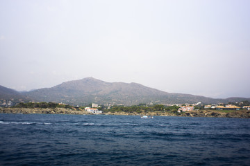 Fototapeta premium View from the yacht to the Balearic Islands. Beautiful landscape in the Mediterranean Sea