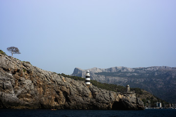 View from the yacht to the Balearic Islands. Beautiful landscape in the Mediterranean Sea