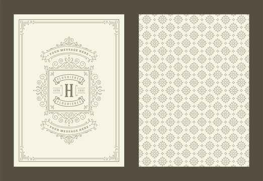 Vintage ornament greeting card calligraphic ornate swirls and vignettes frame design vector template