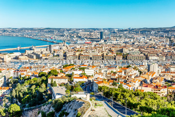 Beautiful top view of Marseille. Gorgeous cityscape on a sunny day.