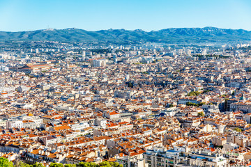 Beautiful top view of Marseille. Gorgeous cityscape on a sunny day.