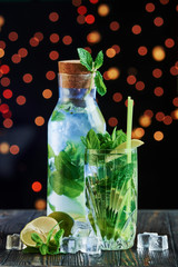 Our simple but effective recipe. Cocktails is ready. On the wooden table in the night club. Nice lighting