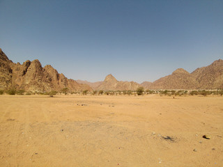 Fototapeta na wymiar Landscape of desert view on extreme heat weather. Travel concept