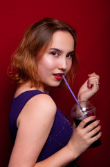 Obraz premium beautiful girl with French fries and drink