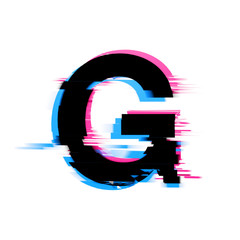 Letter G distorted neon glitch effect text font. 3D Render