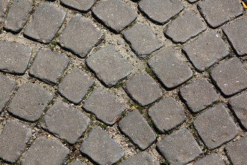 Details of road paved with stones